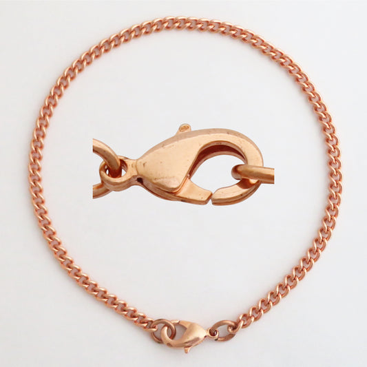 Copper Curb Chain Bracelet Fine 3mm Pure Copper Bracelet Chain All Sizes Brass Lobster Clasp