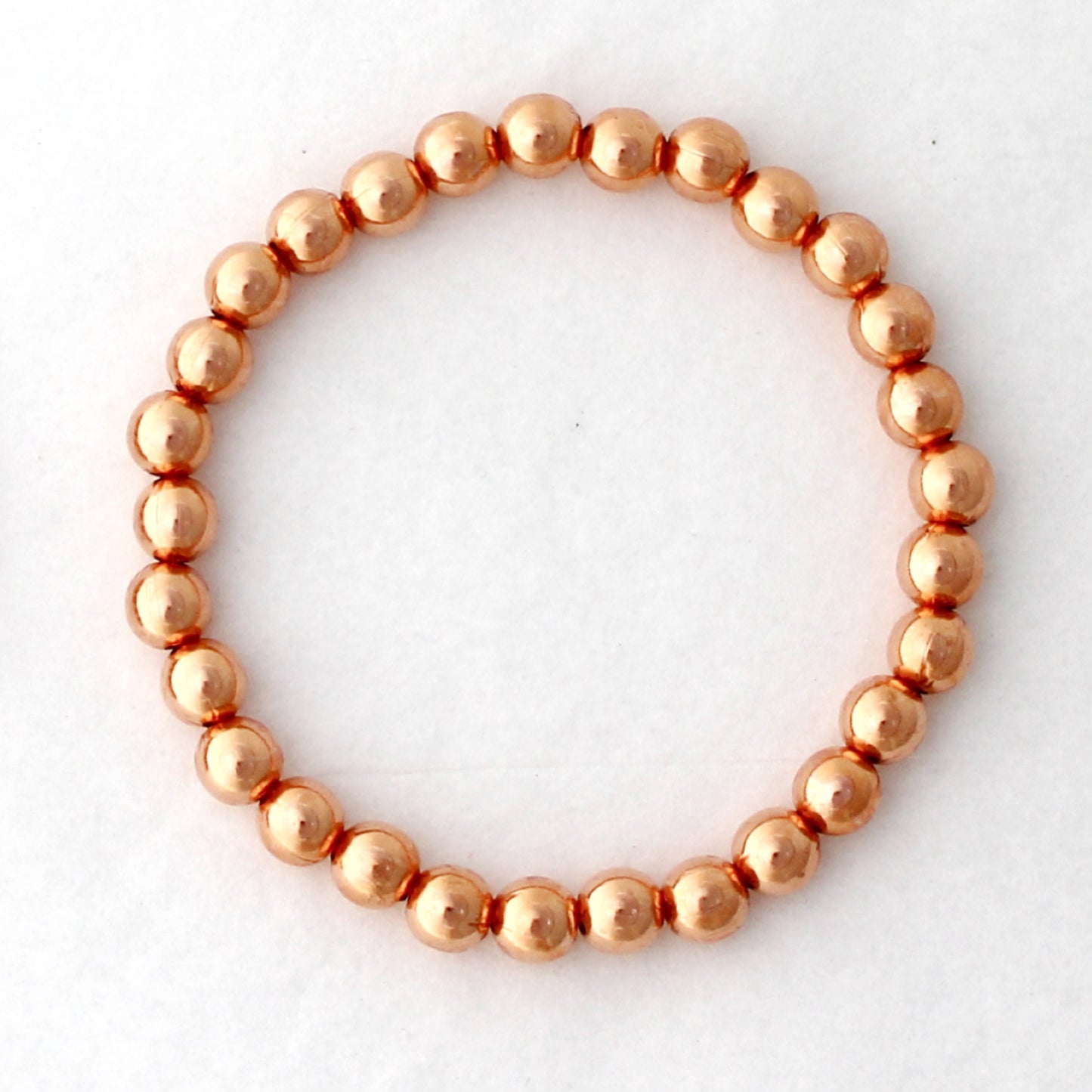 Set of 3 Pure Copper Beaded Bracelets 3 Bead Styles 6mm Round Fluted Bicone 3 Beaded Elastic Bracelets