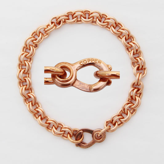 Copper Double Cable Chain Bracelet Heavy 7mm Pure Copper Bracelet Chain All Sizes Copper Hook Clasp