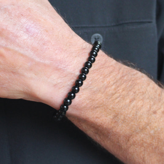 Black Agate Darkest Night Bracelet 6mm Round Beaded Elastic Stretch Bracelet