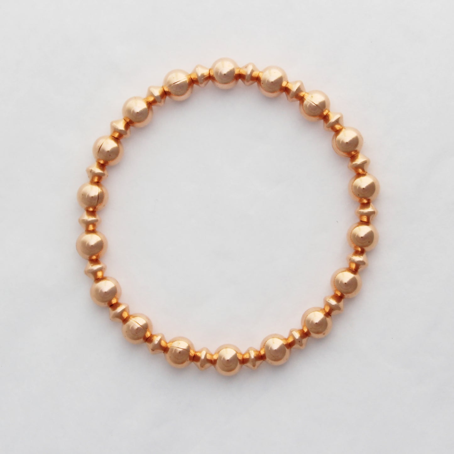 Copper Beaded Bracelet Pure Copper Elastic Stretch Bracelet 6mm Shiny Round And Cone Shaped Beads