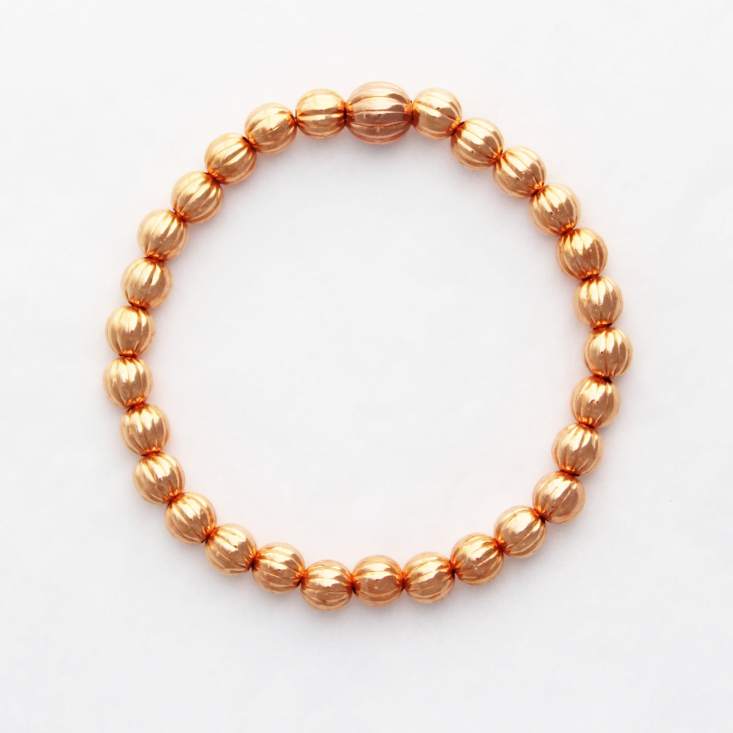 Fluted Copper Beaded Bracelet Easy Wear Elastic Stretch Bracelet Corrugated 6mm Round Pure Copper Beads