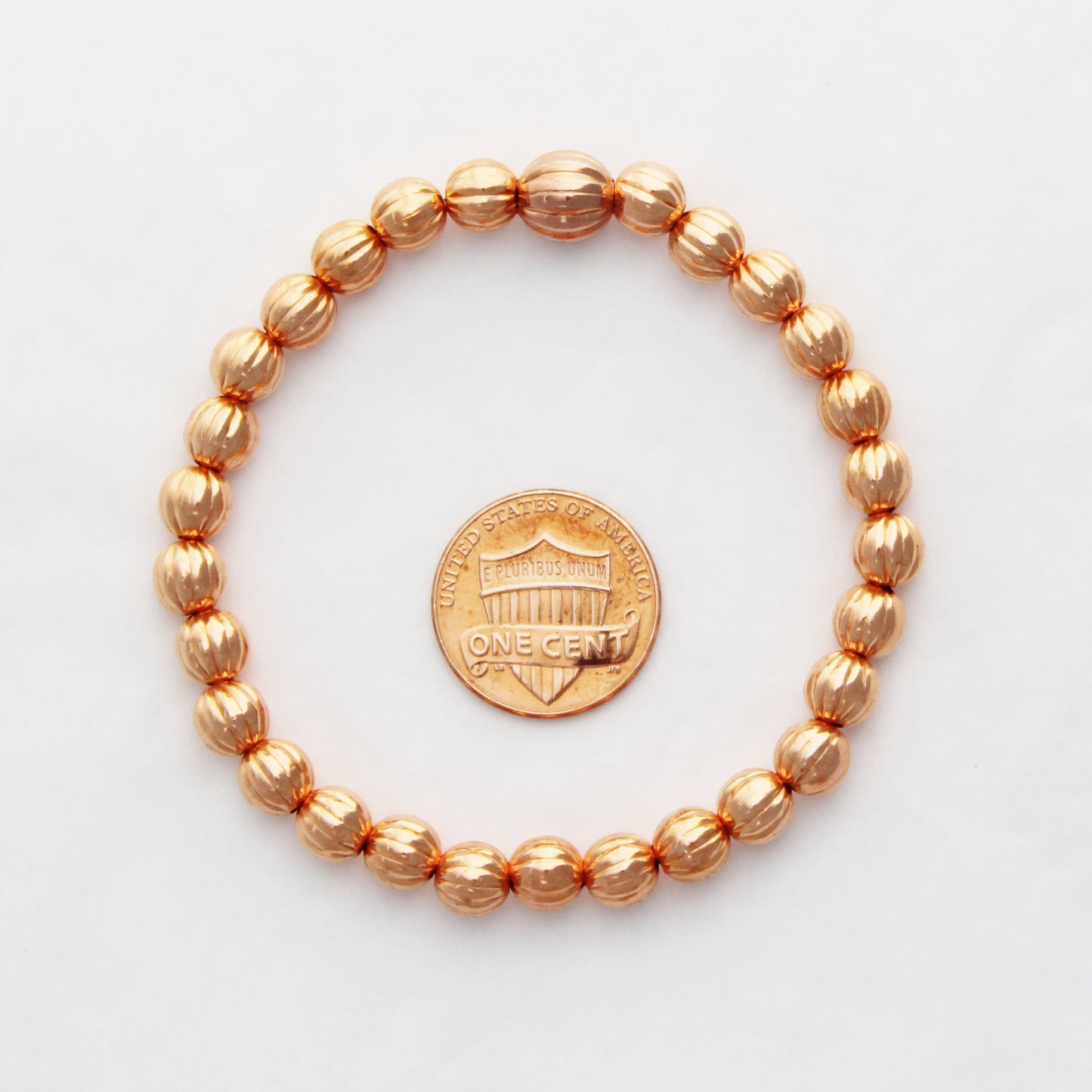 Fluted Copper Beaded Bracelet Easy Wear Elastic Stretch Bracelet Corrugated 6mm Round Pure Copper Beads