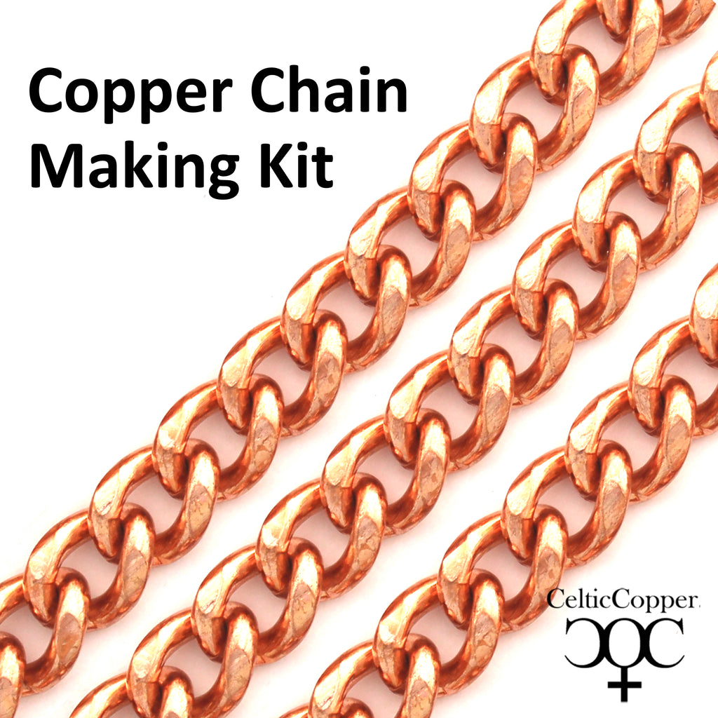 DIY Copper Jewelry Chain Making Kit / 36” Bulk 13mm Solid Copper Curb Chain  with Rings and Clasps