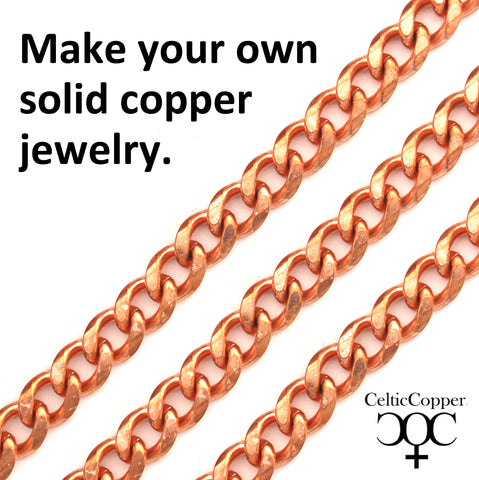 DIY Copper Jewelry Chain Making Kit / 36” Bulk 10mm Solid Copper Curb Chain with Rings and Clasps