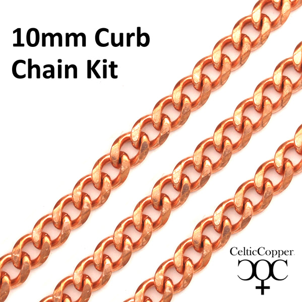 DIY Copper Jewelry Chain Making Kit / 36” Bulk 10mm Solid Copper Curb Chain with Rings and Clasps