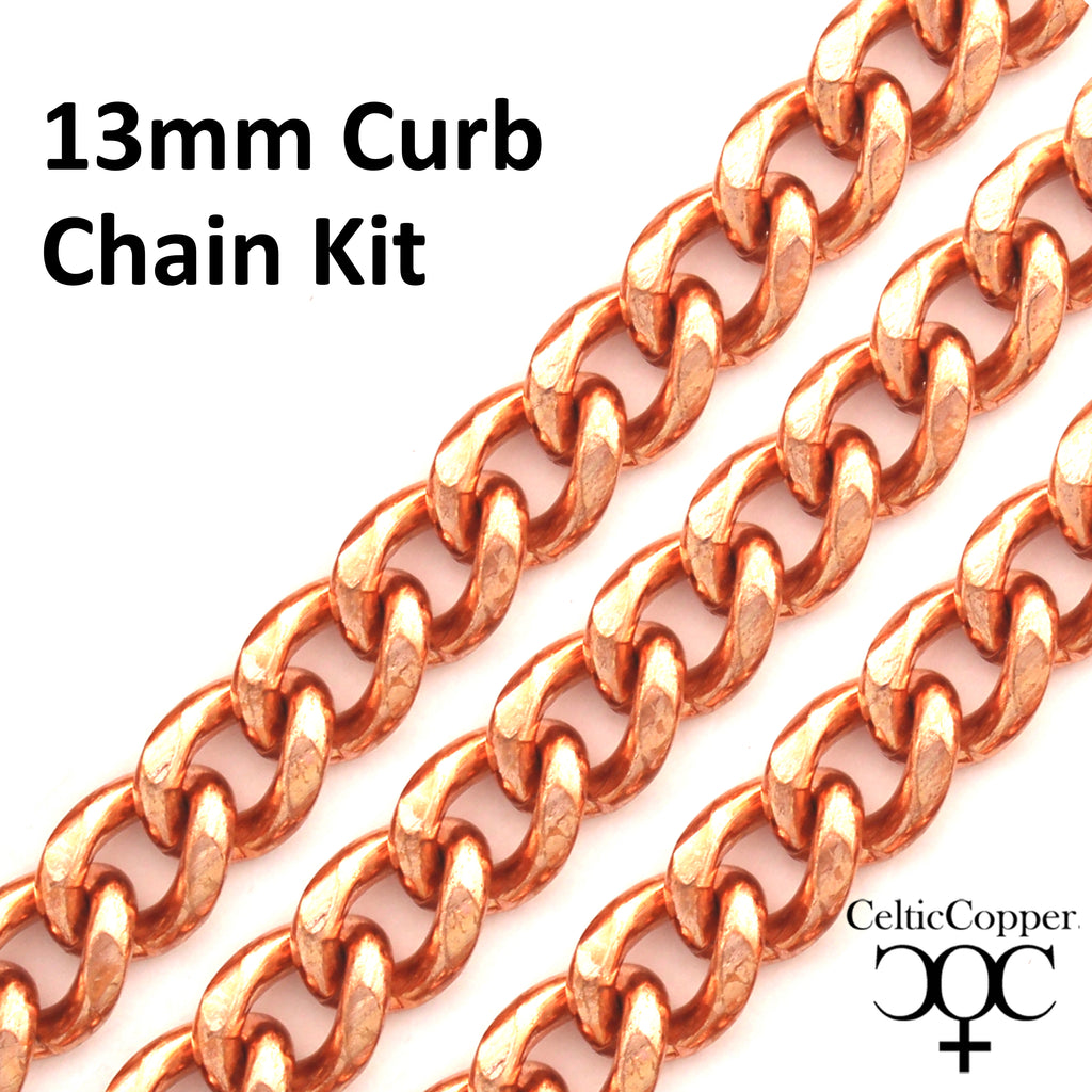 DIY Copper Jewelry Chain Making Kit / 36” Bulk 13mm Solid Copper Curb Chain  with Rings and Clasps