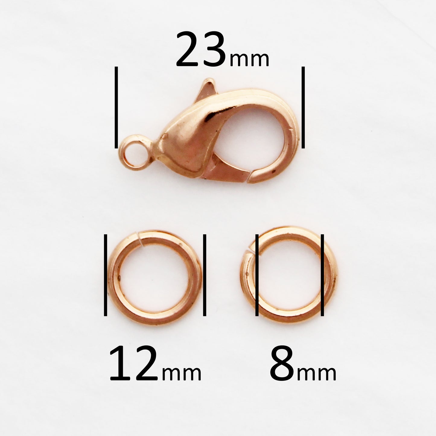 Copper Jewelry Repair Kit 23mm Shiny Copper Plated Brass Lobster Clasp 12mm Ring Complete 3-Pc Set