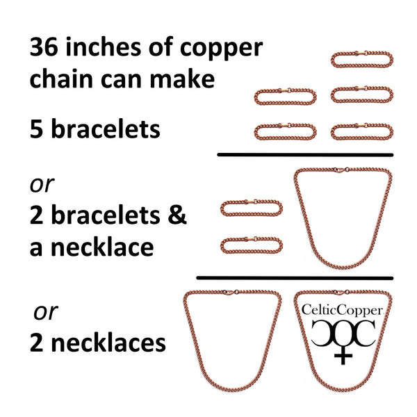 DIY Copper Jewelry Chain Making Kit / 36” Bulk 16mm Solid Copper Curb Chain with Rings and Clasps