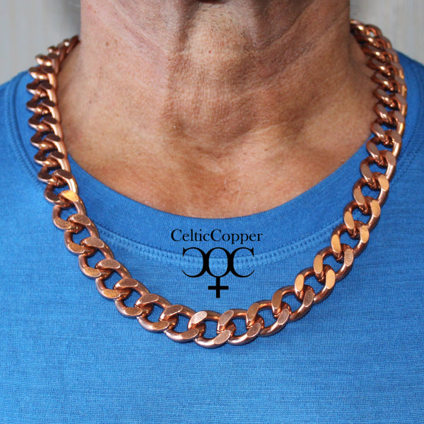 Men's Copper Chain Set Chunky 16mm Copper Cuban Curb Chain Set SET162 Solid Copper 24 Inch Necklace Matching Copper Bracelet Chain