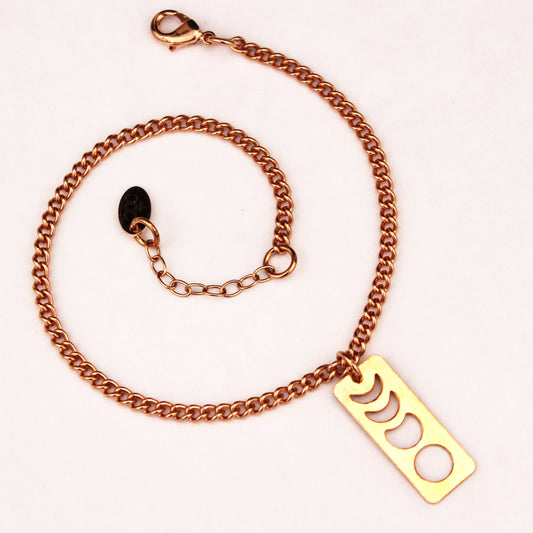 Copper Moon Phase Charm Anklet Solid Copper Curb Chain Anklet With Lunar Moon Phase Charm