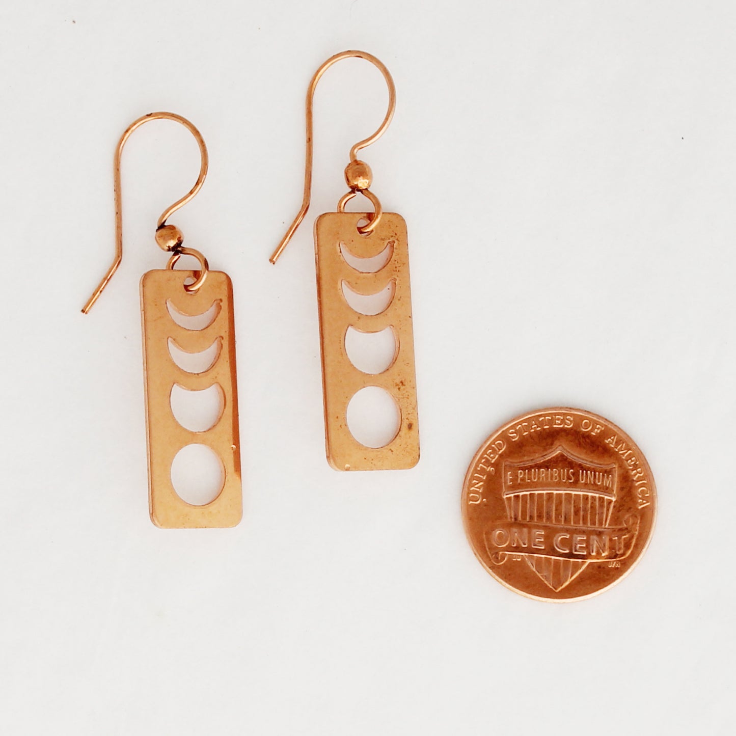 Copper Moon Phase Charm Earrings Post Or Wire Solid Copper Lunar Phase Eclipse Earring Dangles