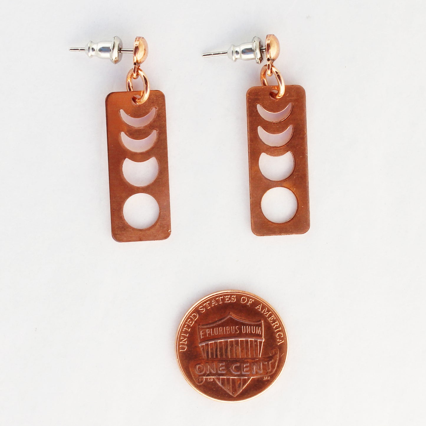 Copper Moon Phase Charm Earrings Post Or Wire Solid Copper Lunar Phase Eclipse Earring Dangles