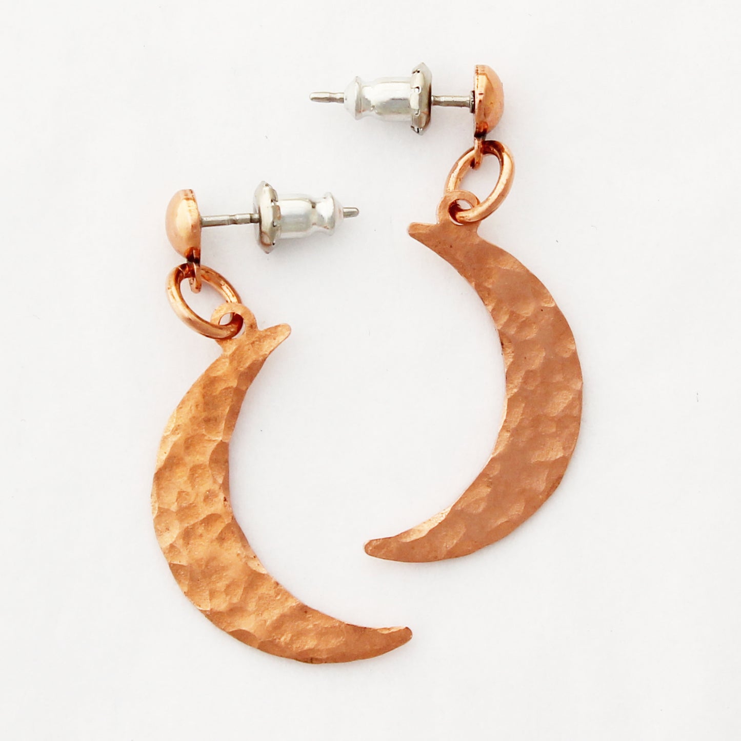 Luna Crescent Moon Copper Necklace Set Solid Copper Hammered Moon Pendant Chain Matching Earrings