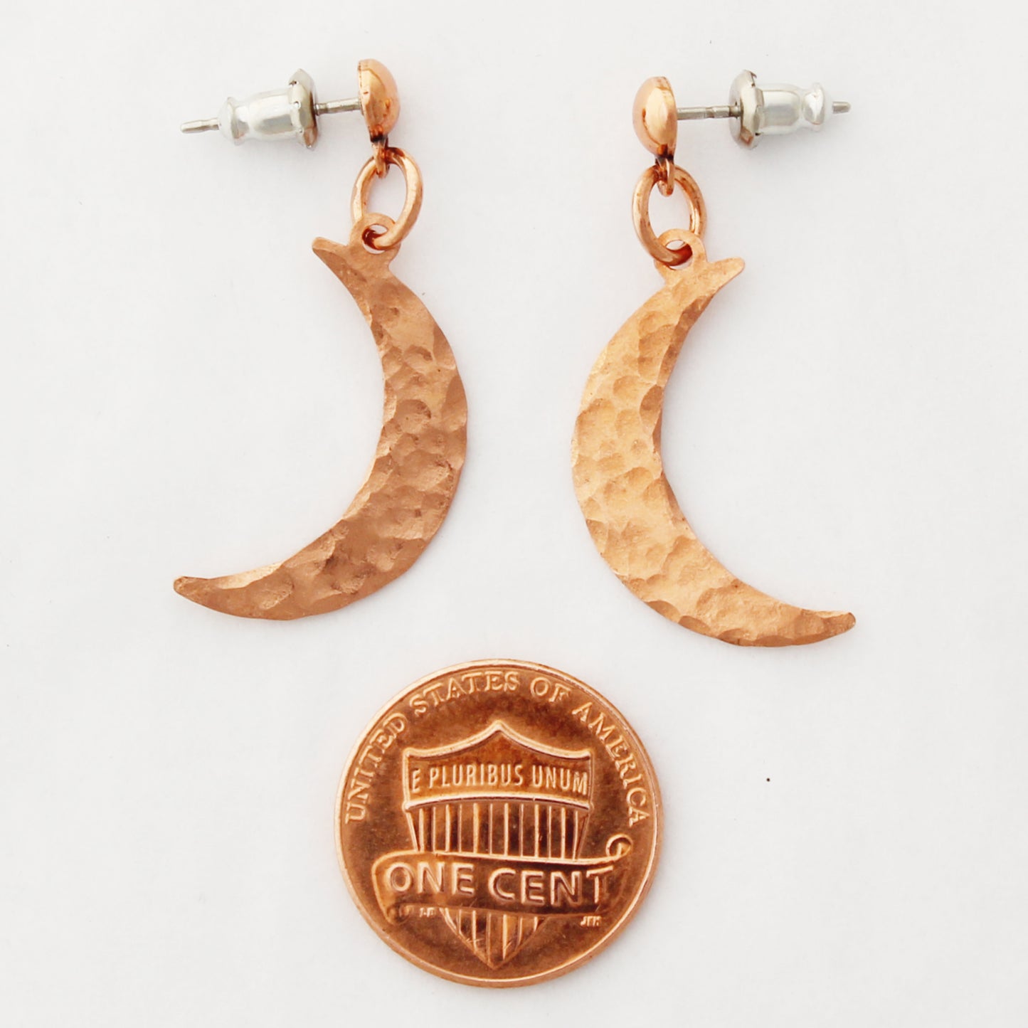 Luna Crescent Moon Copper Necklace Set Solid Copper Hammered Moon Pendant Chain Matching Earrings
