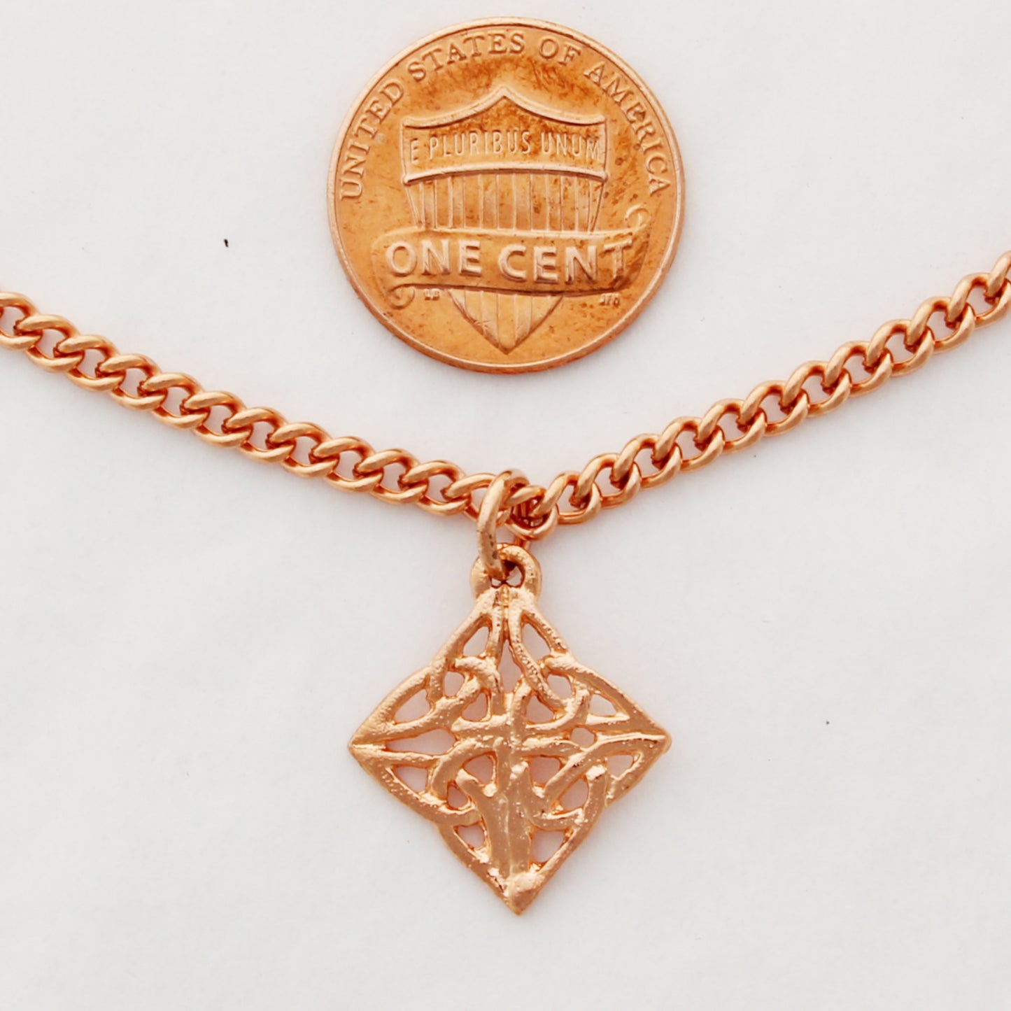 Celtic Knotwork Diamond Charm Necklace Solid Copper Curb Chain Necklace With Diamond Shaped Pendant