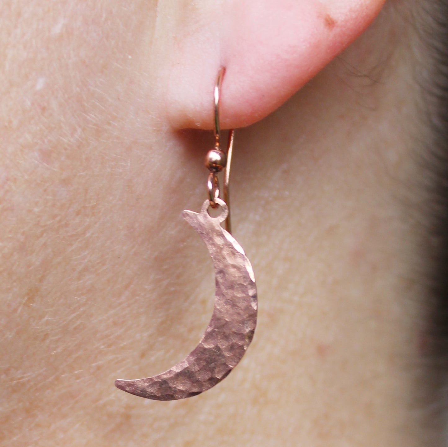 Luna Crescent Moon Copper Necklace Set Solid Copper Hammered Moon Pendant Chain Matching Earrings