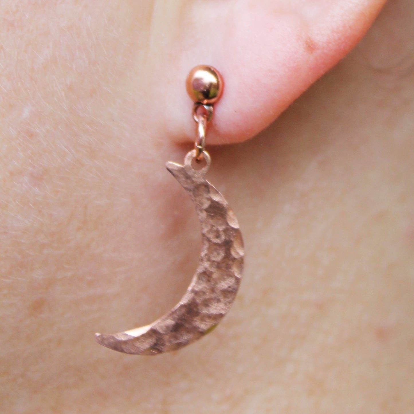 Luna Crescent Moon Copper Necklace Set Solid Copper Hammered Moon Pendant Chain Matching Earrings
