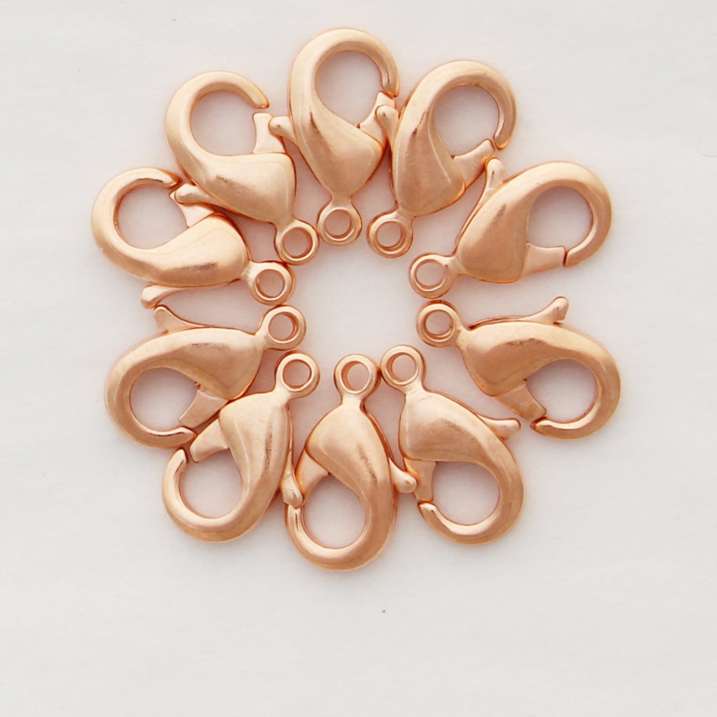 Copper Lobster Clasp Set 12mm Shiny Copper Plated Brass Lobster Clasps 1.3mm Hole Bulk 10 Pack