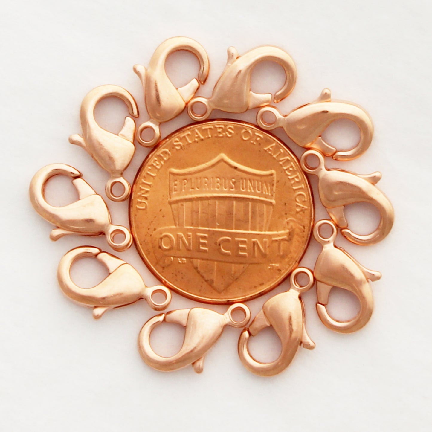 Copper Lobster Clasp Set 12mm Shiny Copper Plated Brass Lobster Clasps 1.3mm Hole Bulk 10 Pack