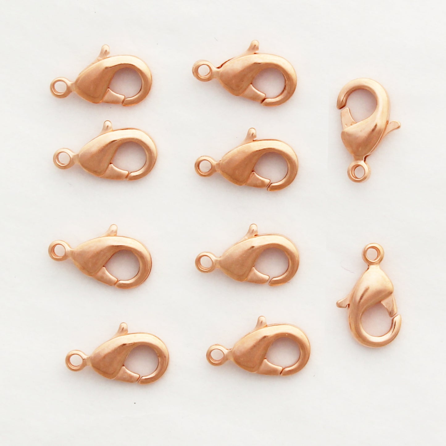 Copper Lobster Clasp Set 12mm Shiny Copper Plated Brass Lobster Clasps 1.3mm Hole Bulk 10 Pack