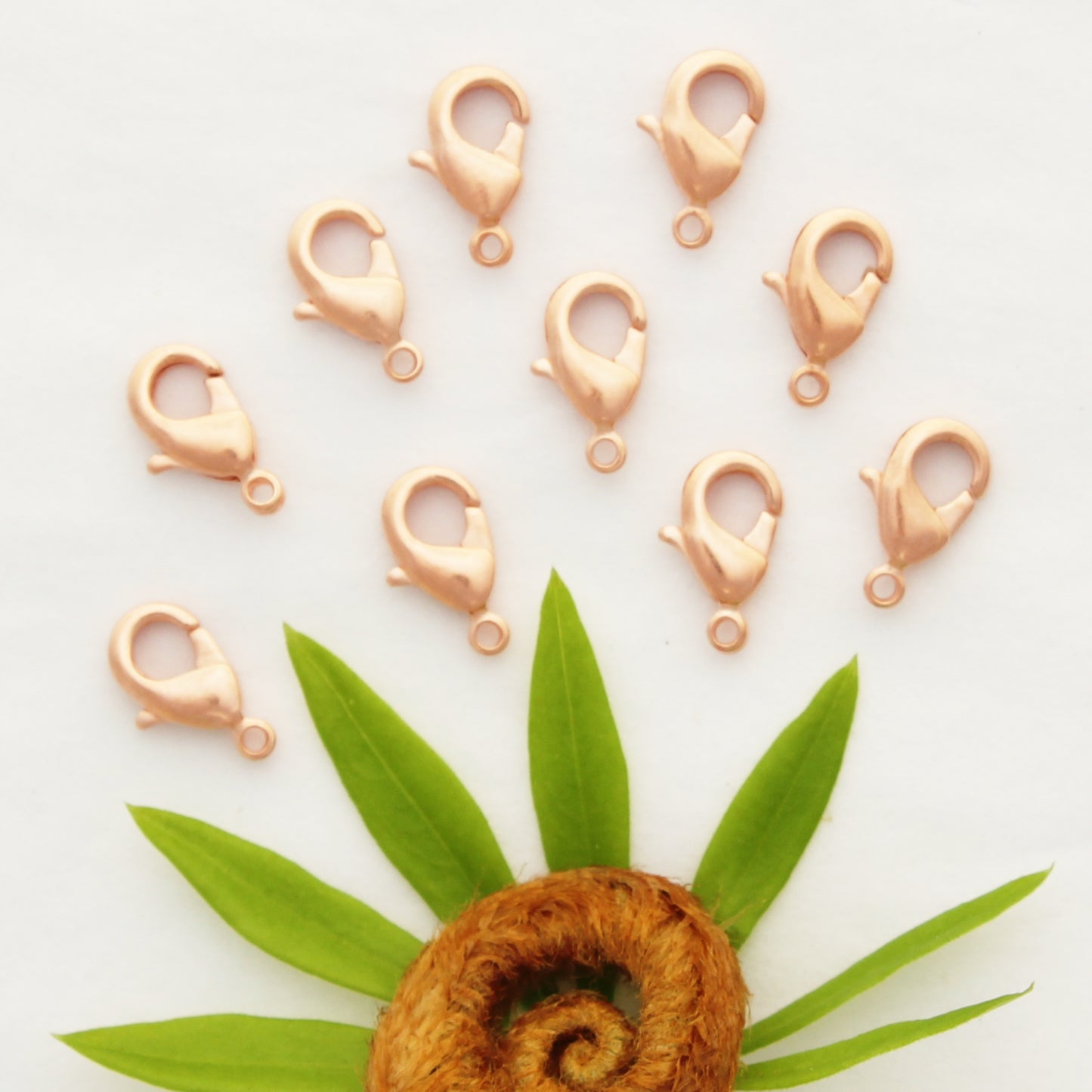 Copper Lobster Clasp Set 12mm Shiny Copper Plated Brass Lobster Clasps 1.3mm Hole Bulk 10 Pack