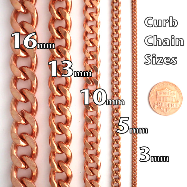 Solid Copper Necklace Chain Heavy Cuban Curb Chain Necklace NC76 Rugged 10mm Solid Copper Curb Chain Necklace 20 Inch Chain