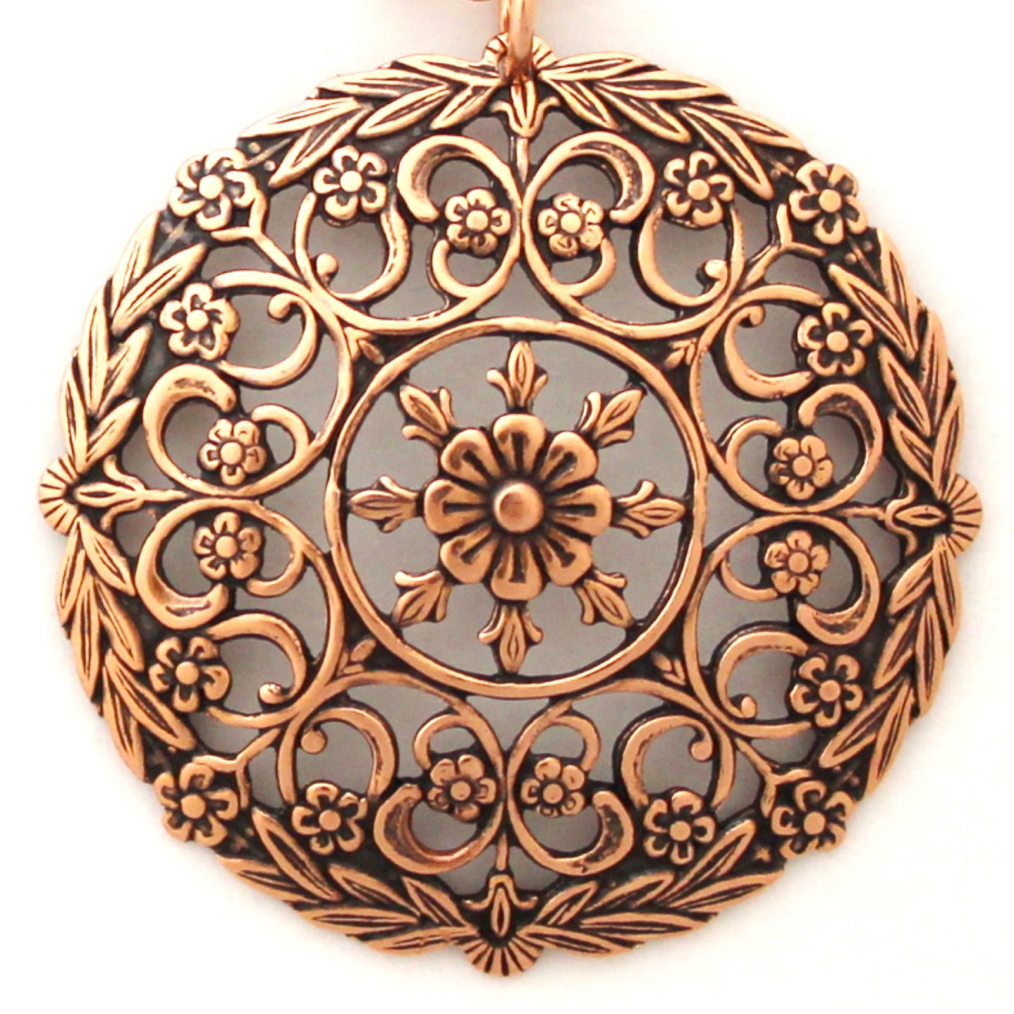 Round Copper Mandala Earrings Large 35mm Open Florentine Style Solid Copper Drop Earrings