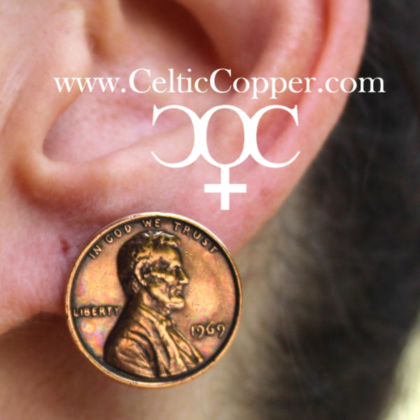 Copper Earring Studs US Penny Perfect Coin Replica 19mm American Copper Penny Earring Studs