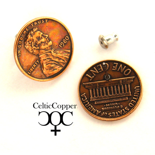 Copper Earring Studs US Penny Perfect Coin Replica 19mm American Copper Penny Earring Studs