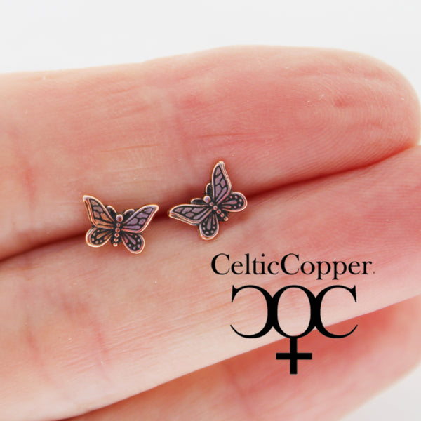 Copper Butterfly Stud Earrings Hypoallergenic Earring Posts Tiny Butterfly Earrings Copper Studs