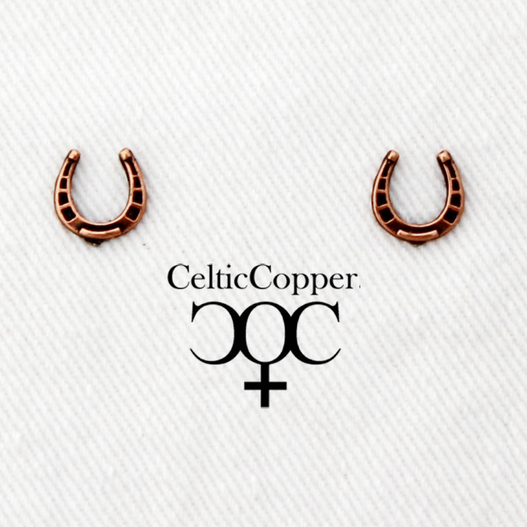 Copper Horse Shoe Stud Earrings With Hypoallergenic Earring Posts Eque –  Celtic Copper Shop