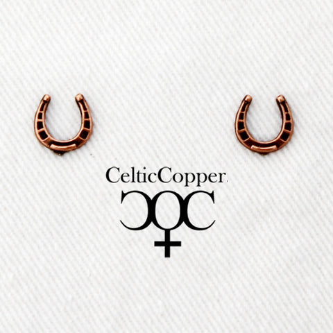 Copper Horse Shoe Stud Earrings With Hypoallergenic Earring Posts Equestrian Copper Earring Studs