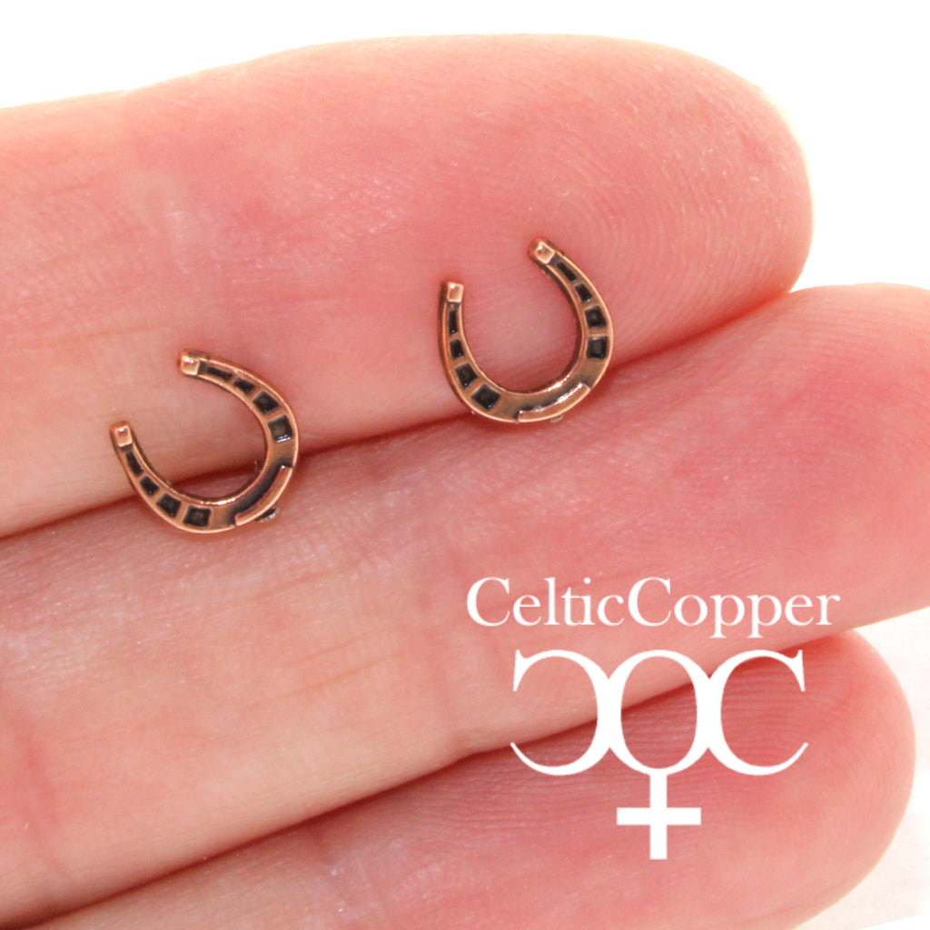 Copper Horse Shoe Stud Earrings With Hypoallergenic Earring Posts Eque –  Celtic Copper Shop