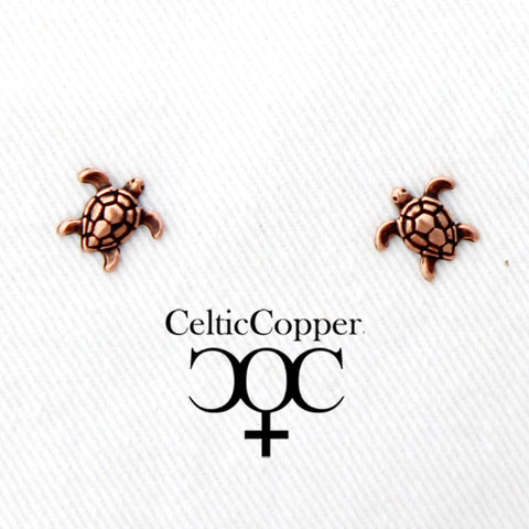 Copper Sea Turtle Stud Earrings With Hypoallergenic Steel Earring Posts Copper Turtle Earring Studs