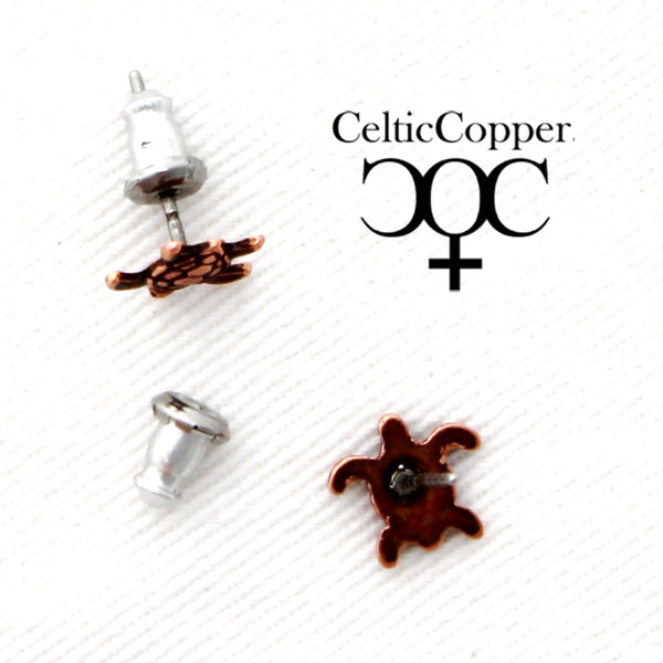 Copper Sea Turtle Stud Earrings With Hypoallergenic Steel Earring Posts Copper Turtle Earring Studs