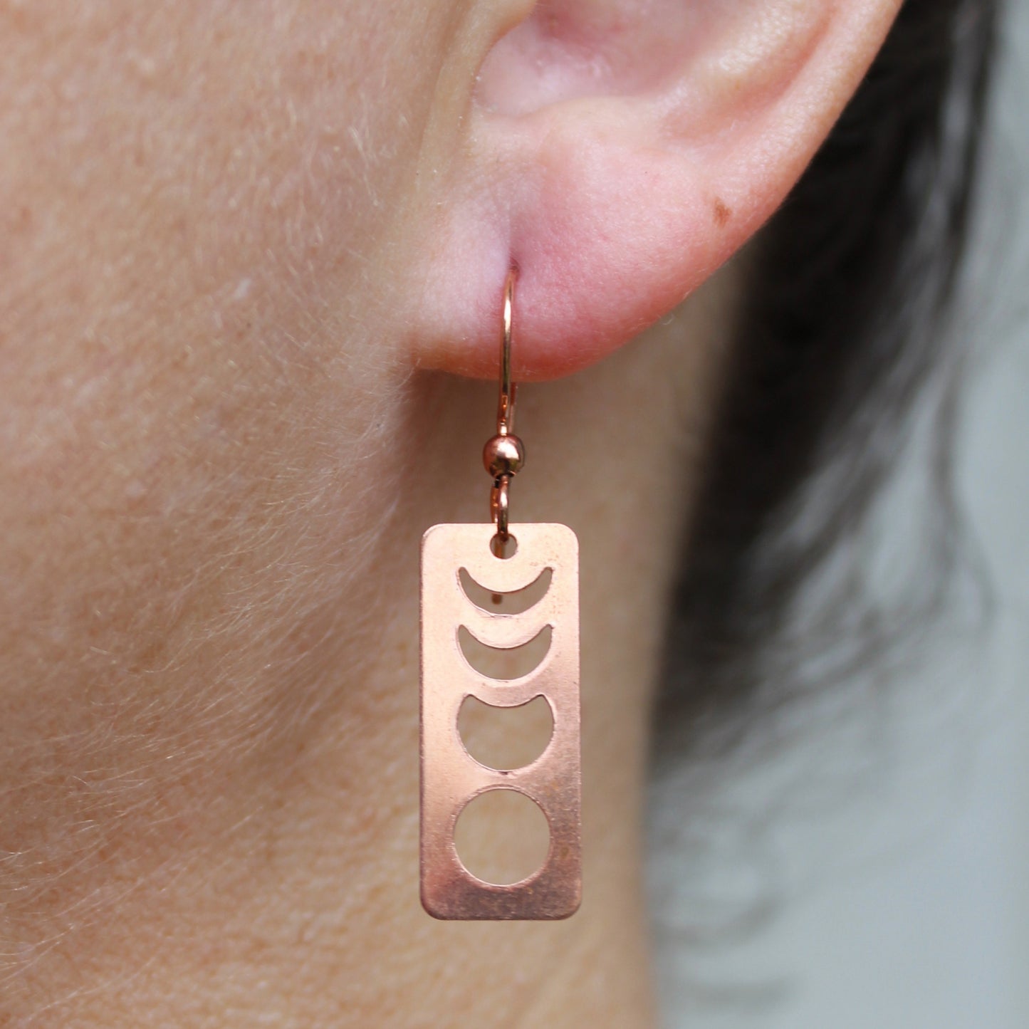 Copper Moon Phase Necklace Set Solid Copper Lunar Eclipse Charm Pendant Necklace Matching Earrings
