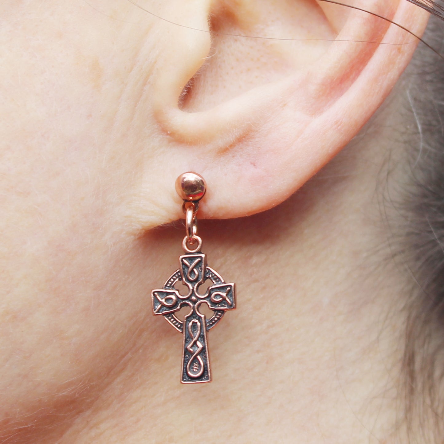 Celtic Cross Necklace Set Solid Copper Pendant Necklace Chain Matching Celtic Cross Shaped Earrings