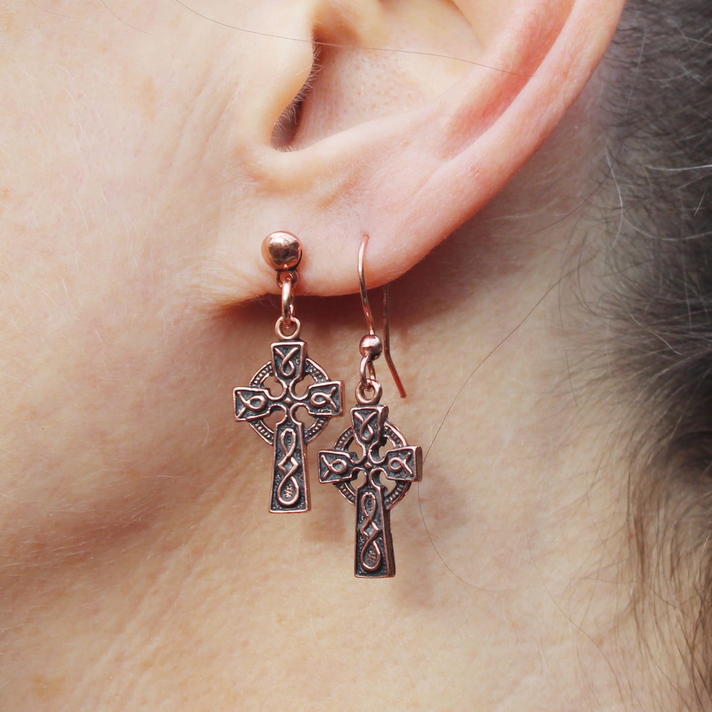 Celtic Cross Necklace Set Solid Copper Pendant Necklace Chain Matching Celtic Cross Shaped Earrings