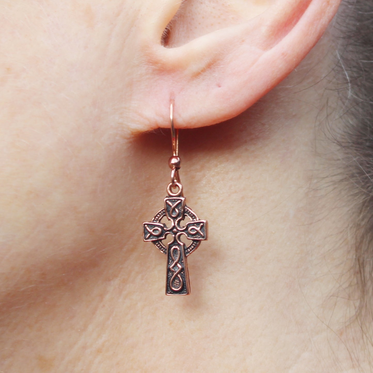 Celtic Cross Necklace Set Solid Copper Pendant Necklace Chain Matching Celtic Cross Shaped Earrings