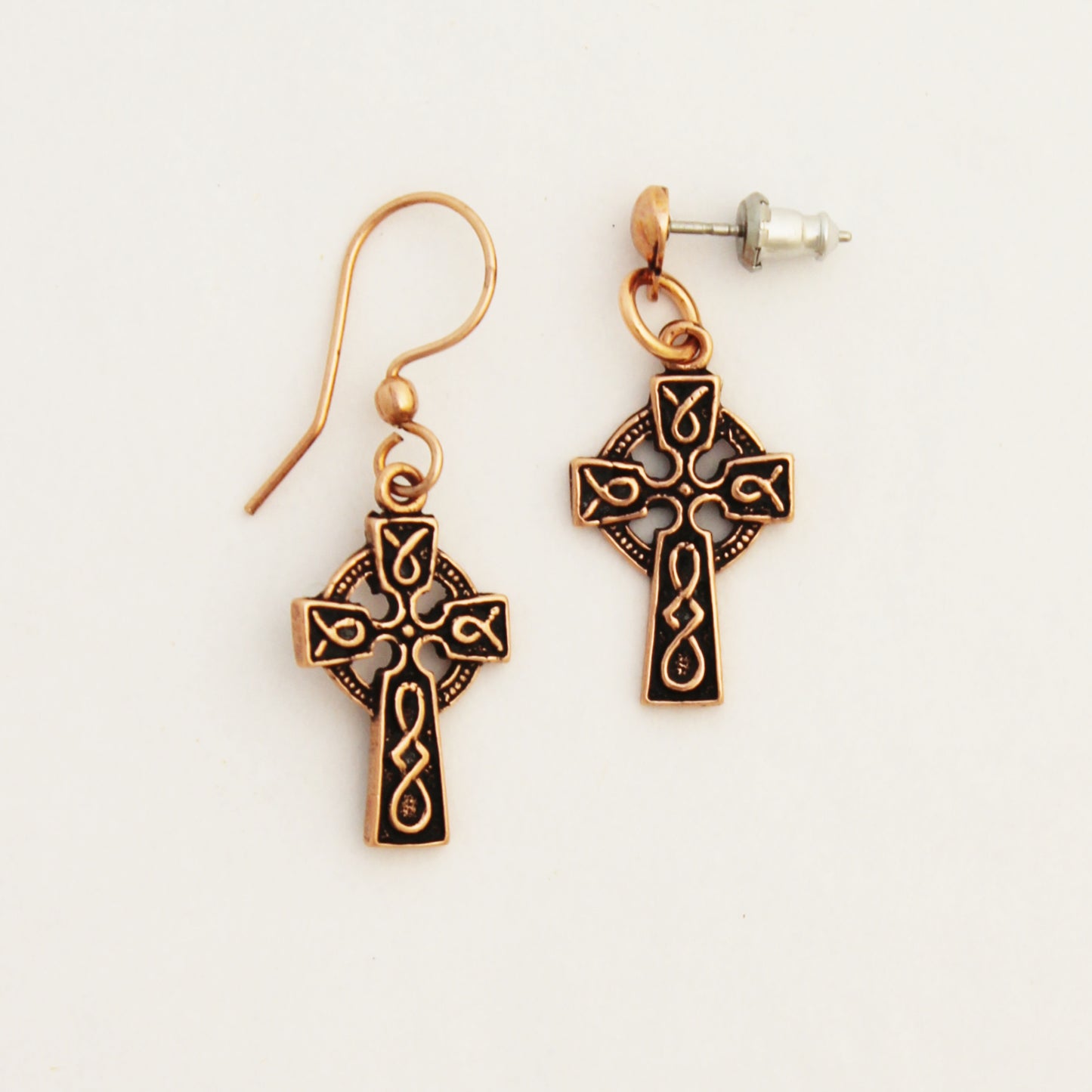 Celtic Copper Knot Work Cross Earrings Solid Copper Drop Style Earrings