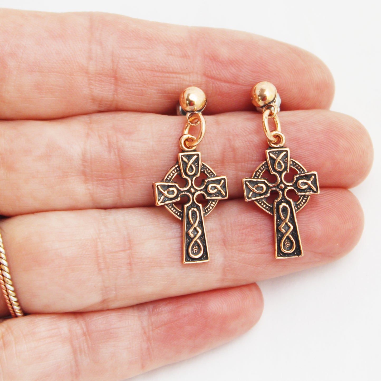Celtic Cross Necklace Set Solid Copper Pendant Necklace Chain Matching Celtic Cross Shaped Earrings