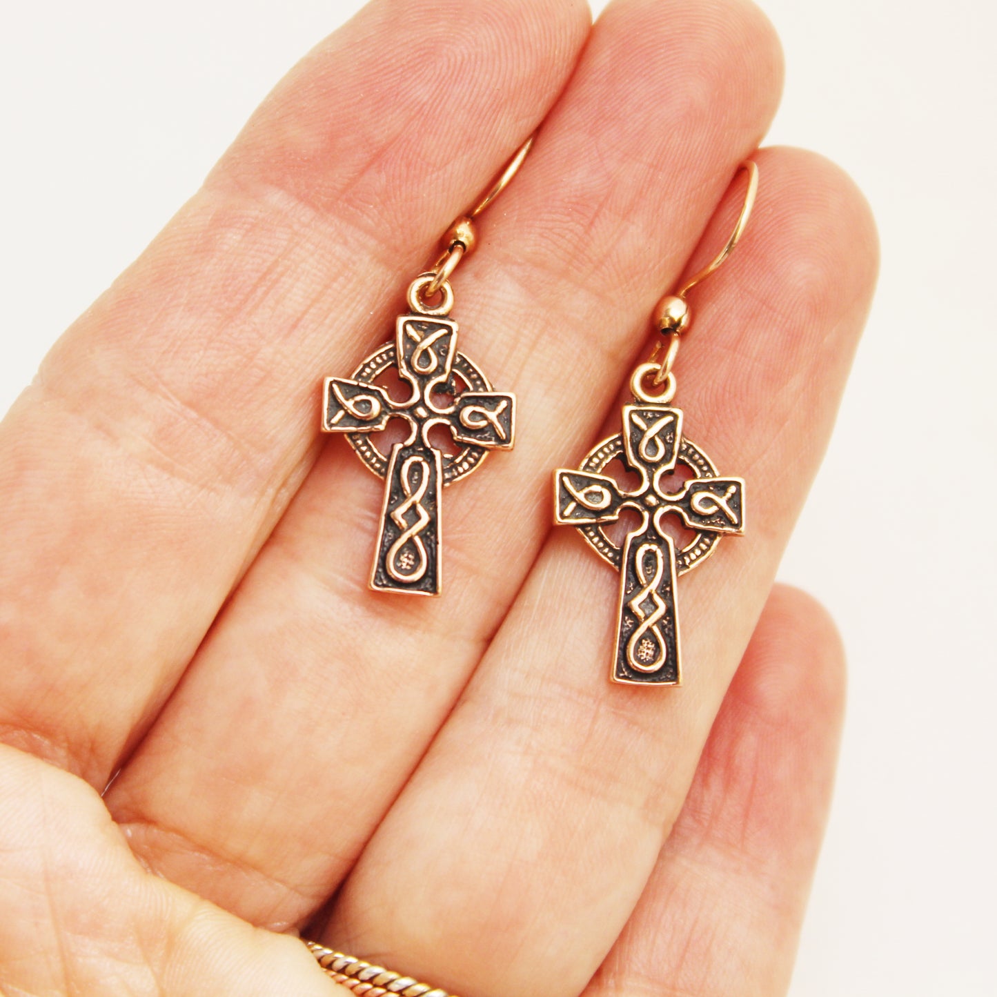 Celtic Cross Necklace Set Solid Copper Pendant Necklace Chain Matching Celtic Cross Shaped Earrings