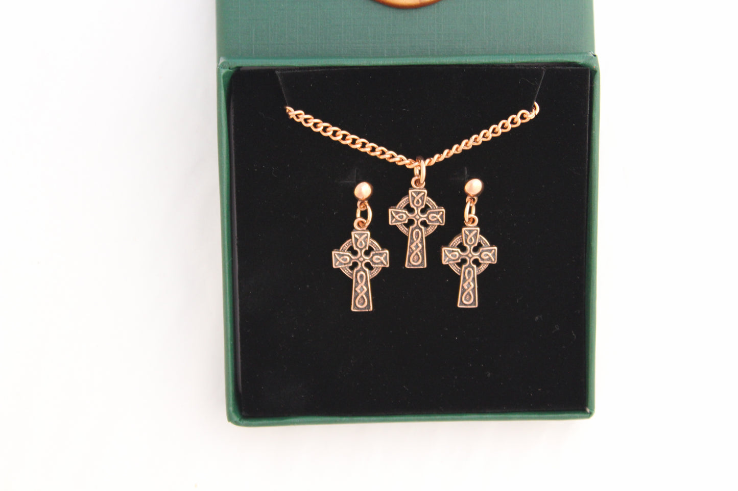Celtic Cross Necklace Set Solid Copper Pendant Necklace Chain Matching Celtic Cross Shaped Earrings