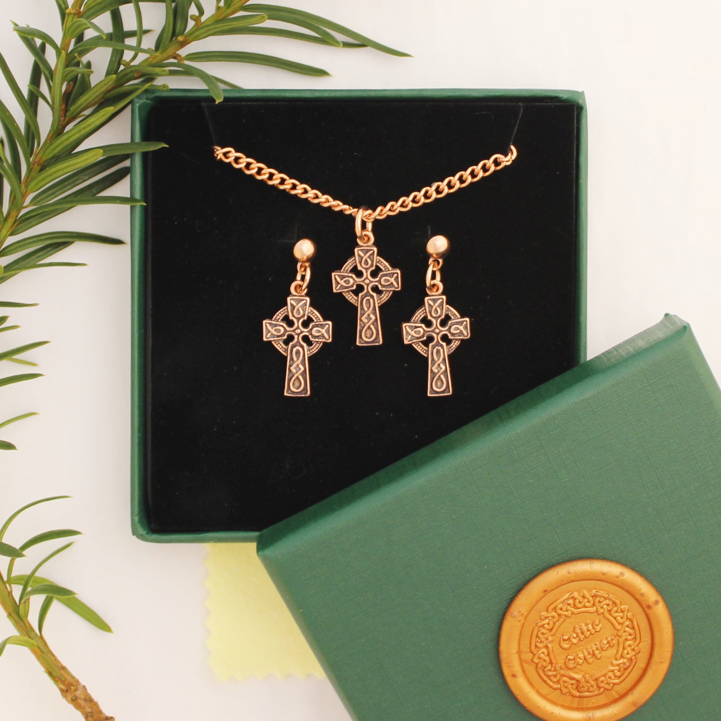 Celtic Cross Necklace Set Solid Copper Pendant Necklace Chain Matching Celtic Cross Shaped Earrings