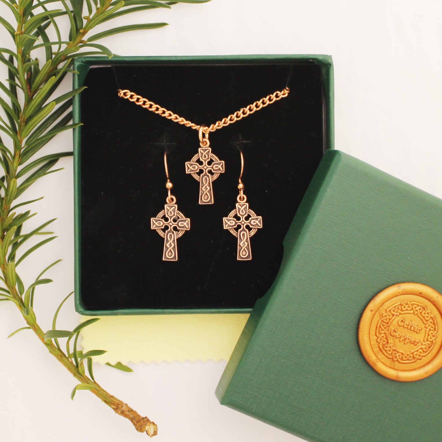 Celtic Cross Necklace Set Solid Copper Pendant Necklace Chain Matching Celtic Cross Shaped Earrings
