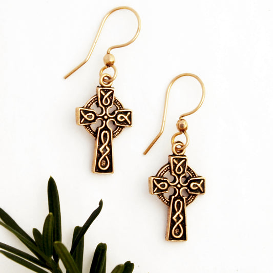 Celtic Copper Knot Work Cross Earrings Solid Copper Drop Style Earrings