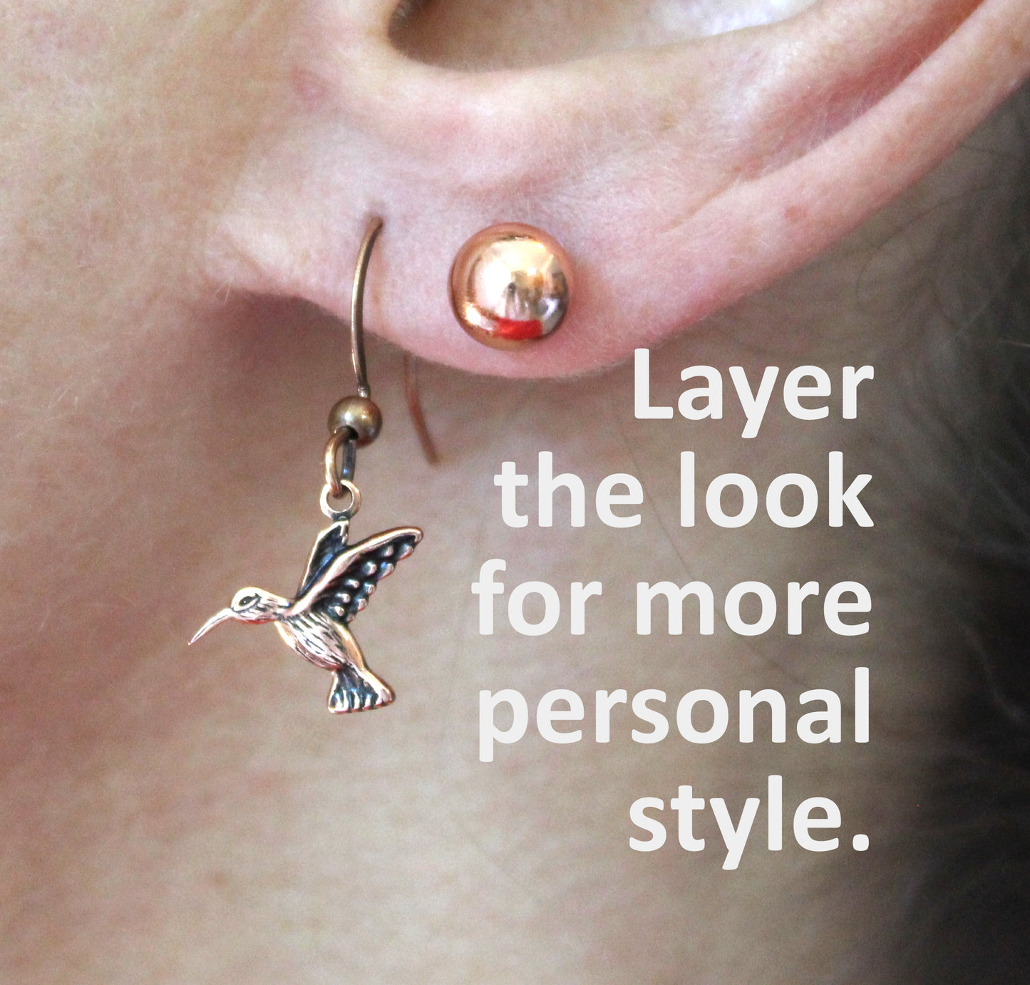 Copper Hummingbird Charm Earrings On Post Or Wire Earrings