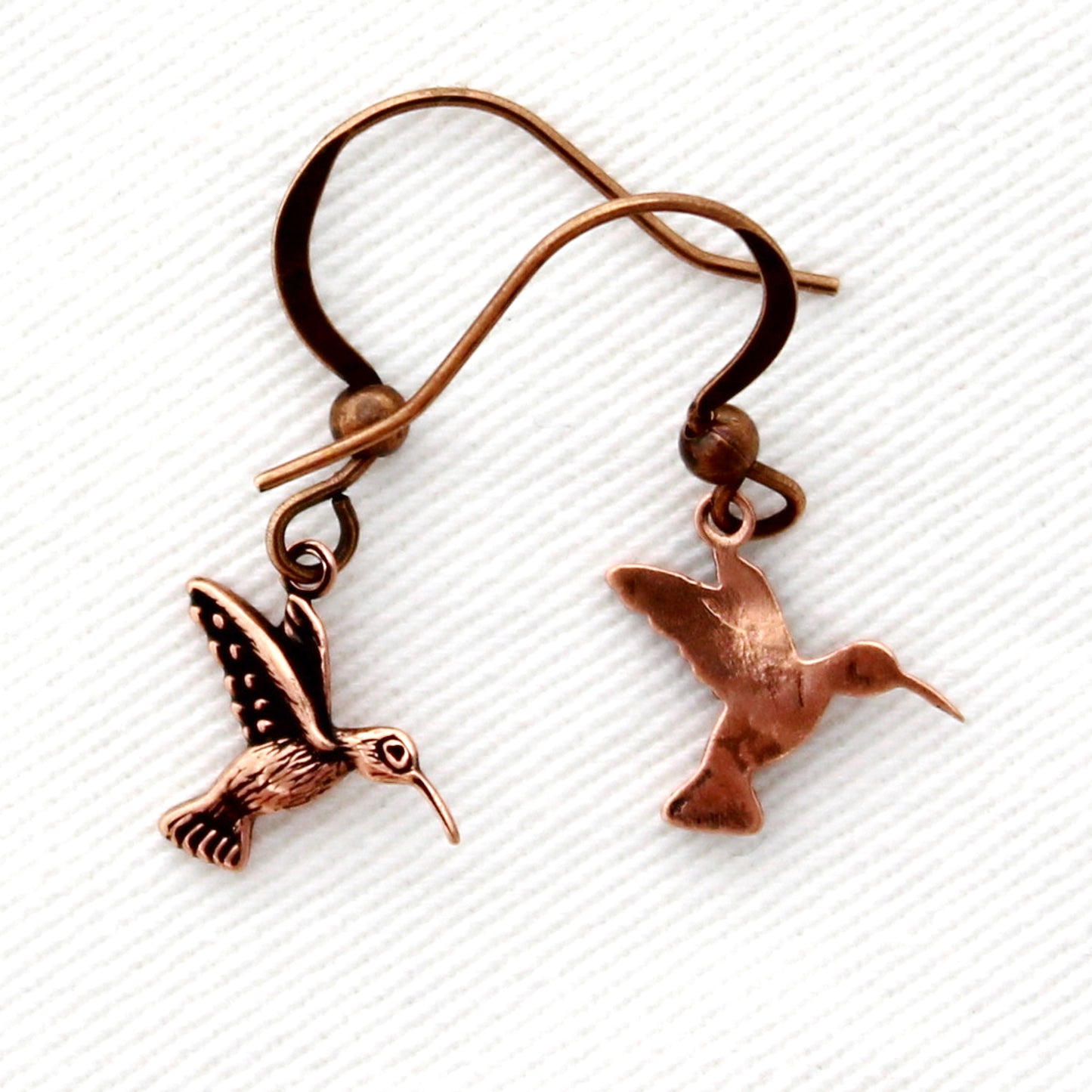 Copper Hummingbird Charm Earrings On Post Or Wire Earrings