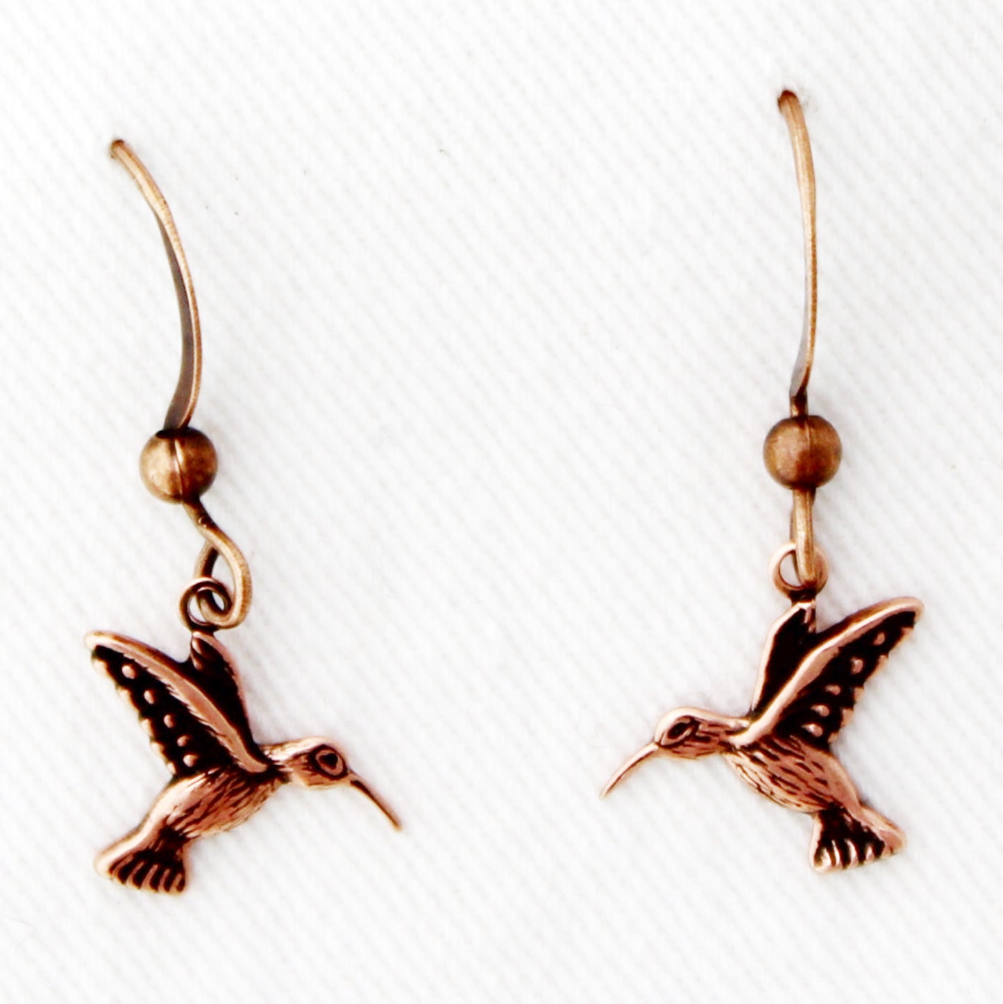 Copper Hummingbird Charm Earrings On Post Or Wire Earrings